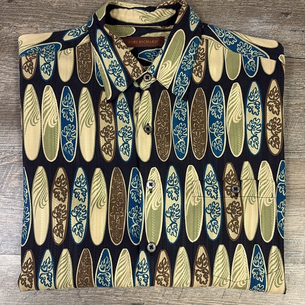 Tori Richard Short Sleeve Silk Surfboard Button Down Shirt Size Large